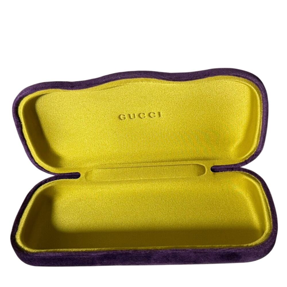 Authentic Gucci Purple Velvet Hard Glasses Case Yellow Satin Interior Large